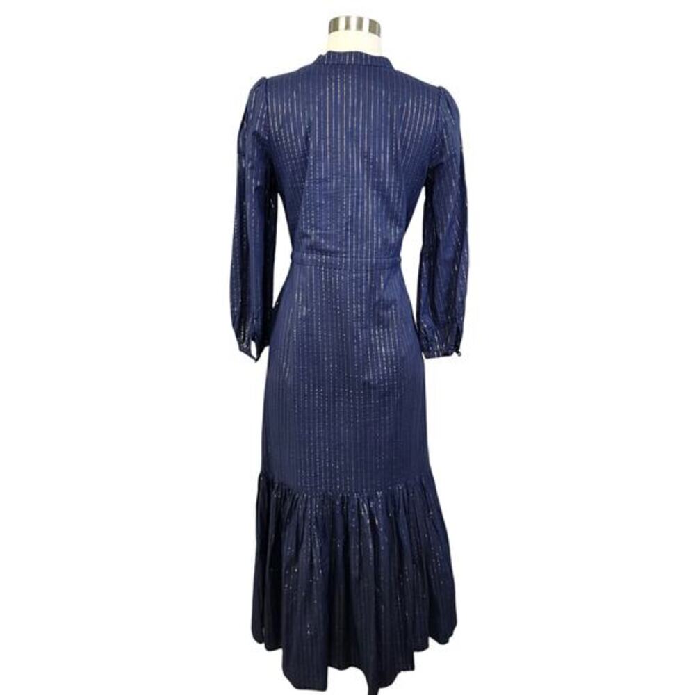 Emerson Frye Womens Frances‎ Maxi Dress 2 Size XS Navy Gold Maritime Lurex India - Picture 6 of 13